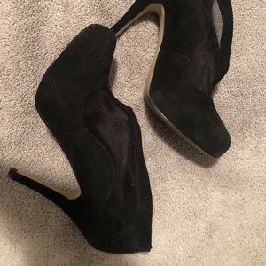 black suede bootie with 4 inch heel